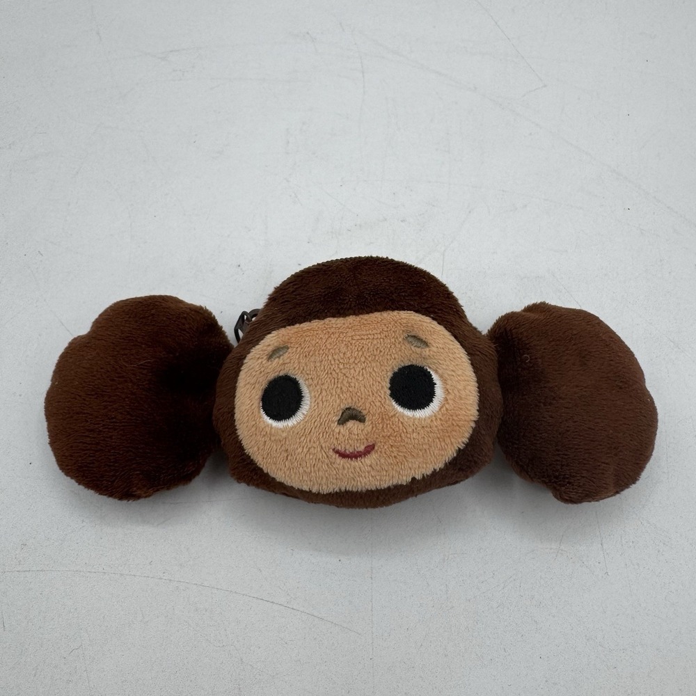 Vintage Cheburashka Чебурашка Face-shaped Zipper Pouch Plush 6"x2"